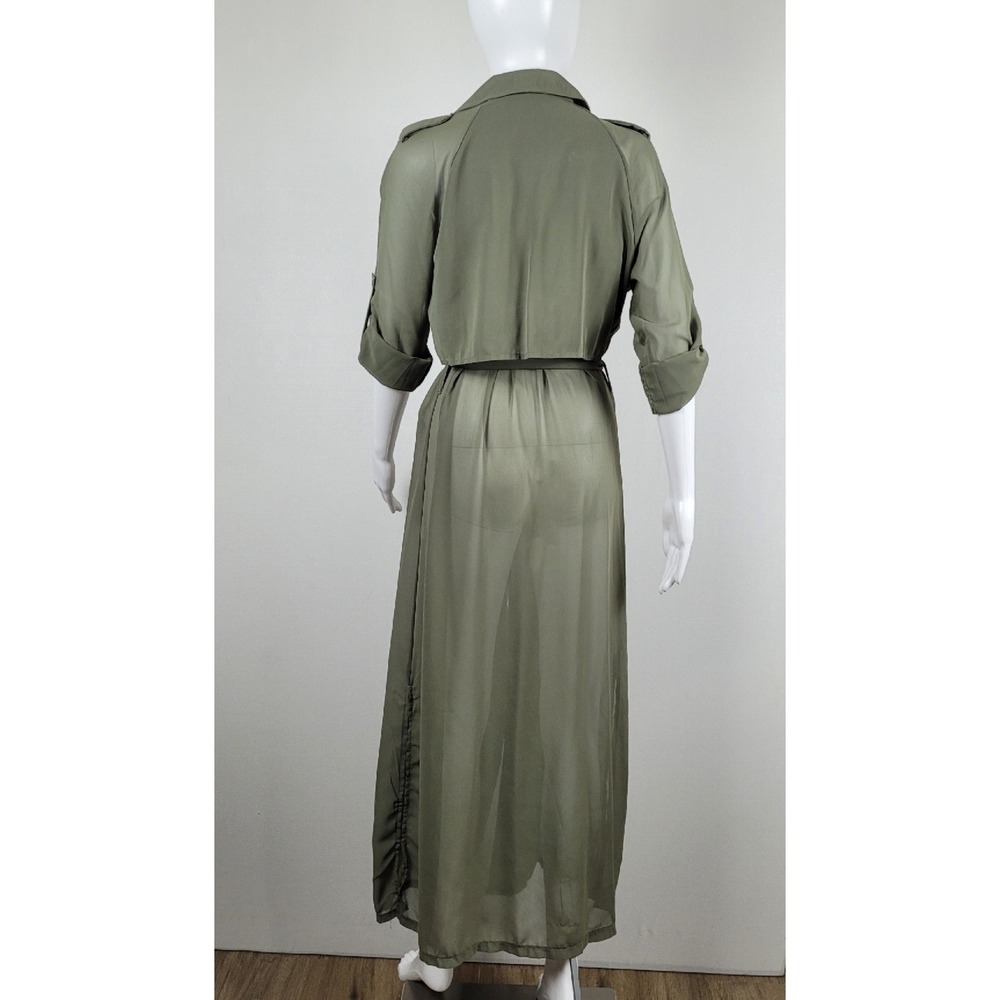 Olive Green Duster Cardigan Sheer Trench Style Womens - Large - Picture 7 of 10